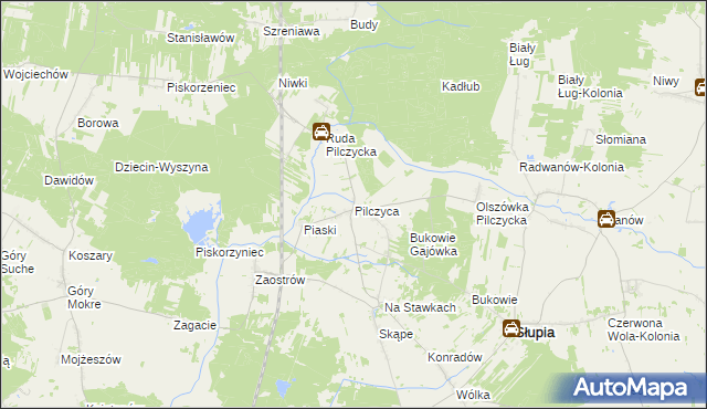 mapa Pilczyca gmina Słupia Konecka, Pilczyca gmina Słupia Konecka na mapie Targeo