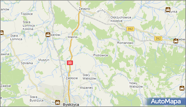 mapa Piotrowice gmina Bystrzyca Kłodzka, Piotrowice gmina Bystrzyca Kłodzka na mapie Targeo