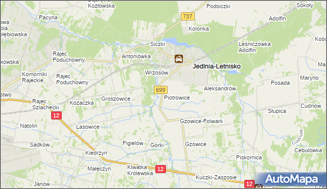 mapa Piotrowice gmina Jedlnia-Letnisko, Piotrowice gmina Jedlnia-Letnisko na mapie Targeo