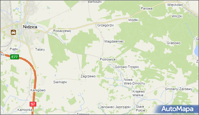 mapa Piotrowice gmina Nidzica, Piotrowice gmina Nidzica na mapie Targeo