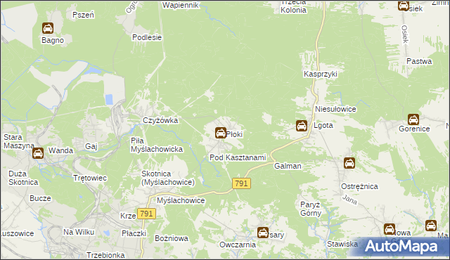 mapa Płoki gmina Trzebinia, Płoki gmina Trzebinia na mapie Targeo