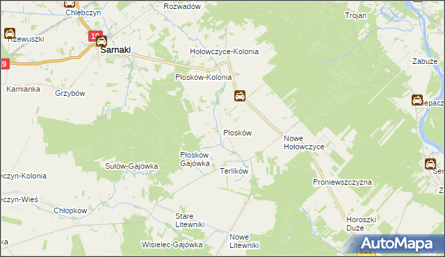 mapa Płosków gmina Sarnaki, Płosków gmina Sarnaki na mapie Targeo