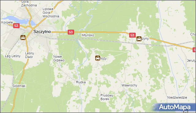 mapa Płozy, Płozy na mapie Targeo