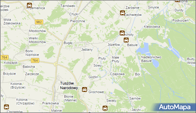 mapa Pluty gmina Tuszów Narodowy, Pluty gmina Tuszów Narodowy na mapie Targeo