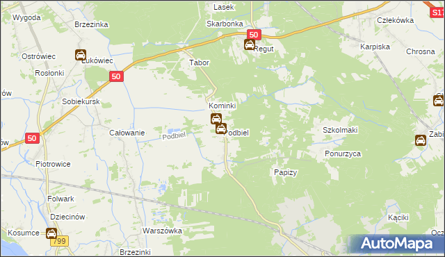 mapa Podbiel gmina Celestynów, Podbiel gmina Celestynów na mapie Targeo