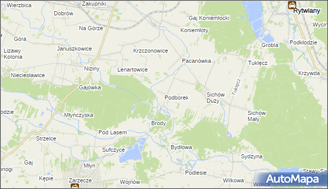 mapa Podborek gmina Rytwiany, Podborek gmina Rytwiany na mapie Targeo
