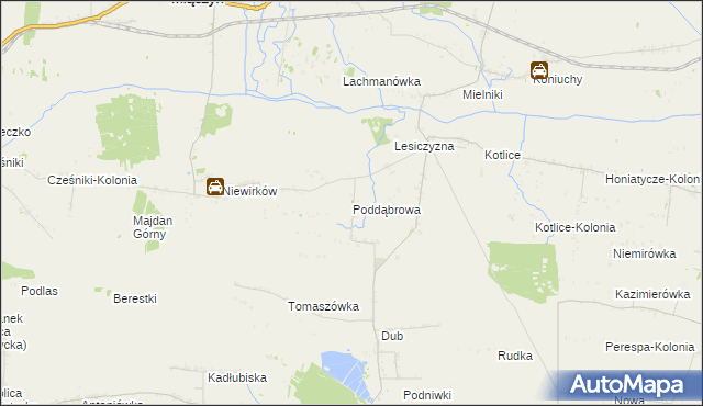 mapa Poddąbrowa gmina Miączyn, Poddąbrowa gmina Miączyn na mapie Targeo