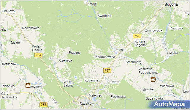 mapa Poddębowiec, Poddębowiec na mapie Targeo