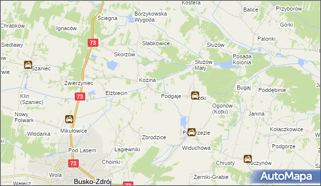 mapa Podgaje gmina Busko-Zdrój, Podgaje gmina Busko-Zdrój na mapie Targeo