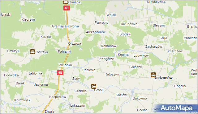 mapa Podgórze gmina Radzanów, Podgórze gmina Radzanów na mapie Targeo