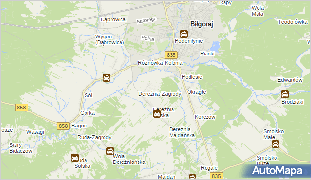 mapa Podlesie gmina Biłgoraj, Podlesie gmina Biłgoraj na mapie Targeo