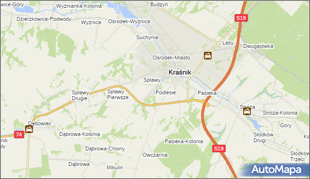 mapa Podlesie gmina Kraśnik, Podlesie gmina Kraśnik na mapie Targeo