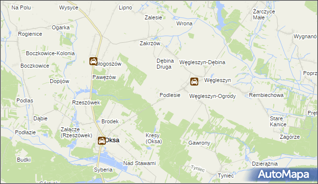 mapa Podlesie gmina Oksa, Podlesie gmina Oksa na mapie Targeo