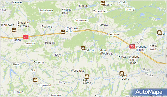 mapa Podlesie gmina Pilzno, Podlesie gmina Pilzno na mapie Targeo