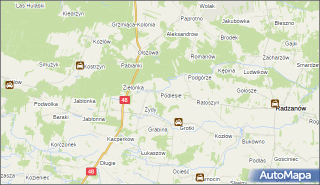 mapa Podlesie gmina Radzanów, Podlesie gmina Radzanów na mapie Targeo