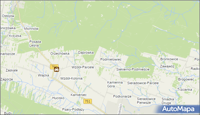 mapa Podmielowiec, Podmielowiec na mapie Targeo