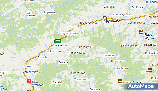 mapa Podsarnie, Podsarnie na mapie Targeo