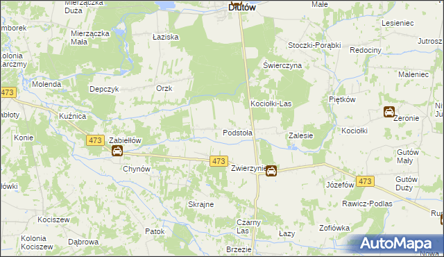 mapa Podstoła gmina Drużbice, Podstoła gmina Drużbice na mapie Targeo