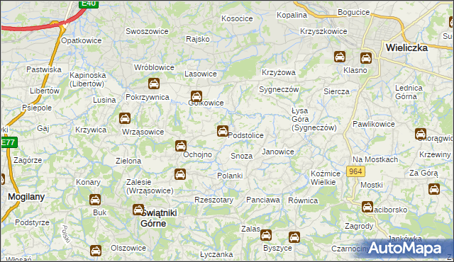 mapa Podstolice gmina Wieliczka, Podstolice gmina Wieliczka na mapie Targeo