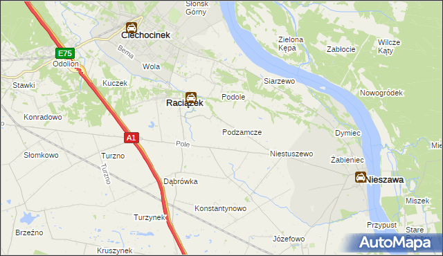 mapa Podzamcze gmina Raciążek, Podzamcze gmina Raciążek na mapie Targeo