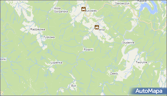 mapa Polanki gmina Solina, Polanki gmina Solina na mapie Targeo