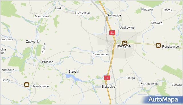 mapa Polanowice gmina Byczyna, Polanowice gmina Byczyna na mapie Targeo