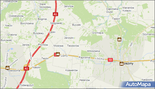 mapa Polik gmina Brzeziny, Polik gmina Brzeziny na mapie Targeo