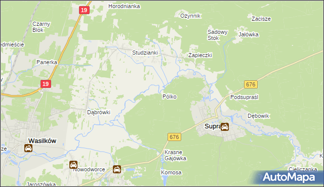 mapa Pólko gmina Supraśl, Pólko gmina Supraśl na mapie Targeo