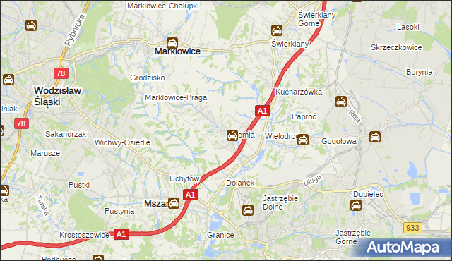 mapa Połomia gmina Mszana, Połomia gmina Mszana na mapie Targeo