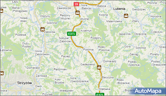 mapa Połomia gmina Niebylec, Połomia gmina Niebylec na mapie Targeo