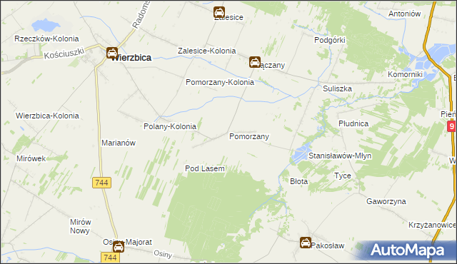 mapa Pomorzany gmina Wierzbica, Pomorzany gmina Wierzbica na mapie Targeo