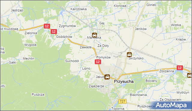 mapa Pomyków gmina Przysucha, Pomyków gmina Przysucha na mapie Targeo