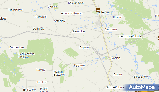 mapa Popławy gmina Milejów, Popławy gmina Milejów na mapie Targeo