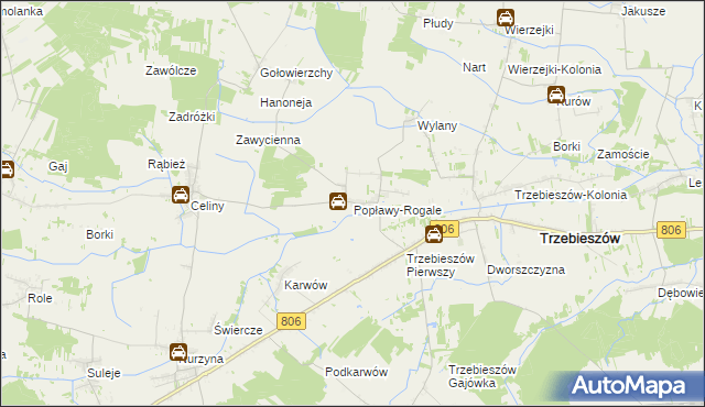 mapa Popławy-Rogale, Popławy-Rogale na mapie Targeo