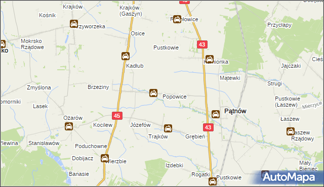 mapa Popowice gmina Pątnów, Popowice gmina Pątnów na mapie Targeo