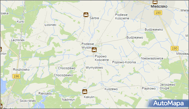 mapa Popowo Kościelne gmina Mieścisko, Popowo Kościelne gmina Mieścisko na mapie Targeo