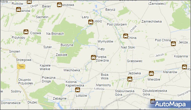 mapa Poręba Dzierżna, Poręba Dzierżna na mapie Targeo