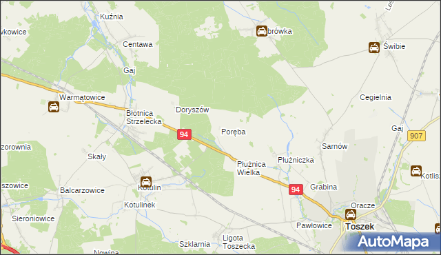 mapa Poręba gmina Strzelce Opolskie, Poręba gmina Strzelce Opolskie na mapie Targeo