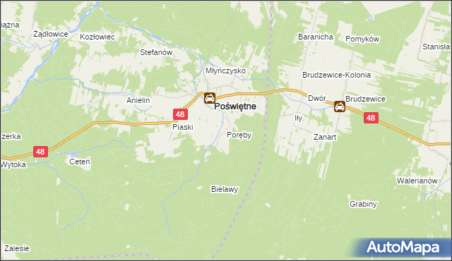 mapa Poręby gmina Poświętne, Poręby gmina Poświętne na mapie Targeo