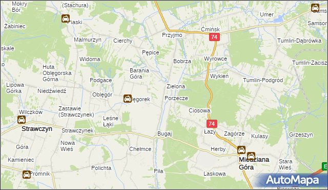 mapa Porzecze gmina Miedziana Góra, Porzecze gmina Miedziana Góra na mapie Targeo