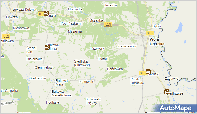 mapa Potoki gmina Wola Uhruska, Potoki gmina Wola Uhruska na mapie Targeo