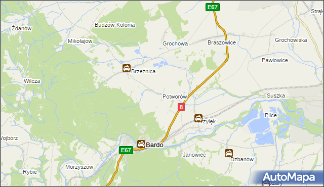 mapa Potworów gmina Bardo, Potworów gmina Bardo na mapie Targeo