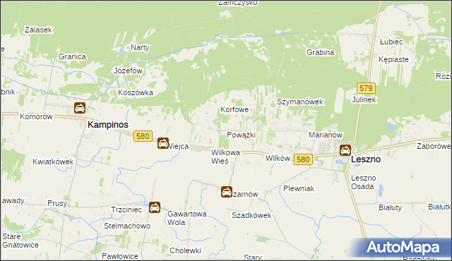 mapa Powązki gmina Leszno, Powązki gmina Leszno na mapie Targeo