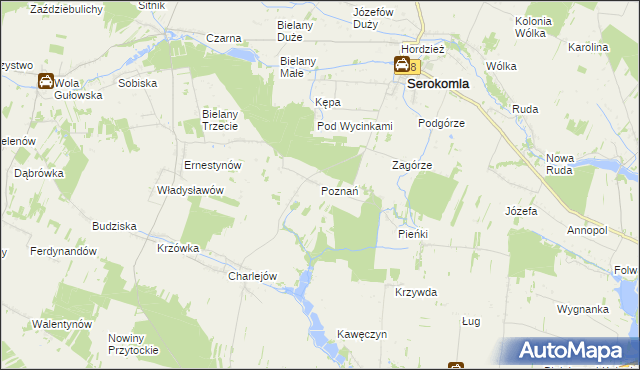 mapa Poznań gmina Serokomla, Poznań gmina Serokomla na mapie Targeo