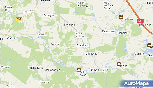 mapa Prandocin gmina Trojanów, Prandocin gmina Trojanów na mapie Targeo