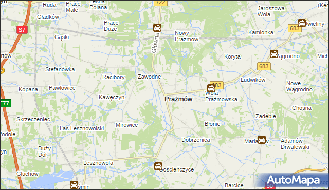 mapa Prażmów powiat piaseczyński, Prażmów powiat piaseczyński na mapie Targeo