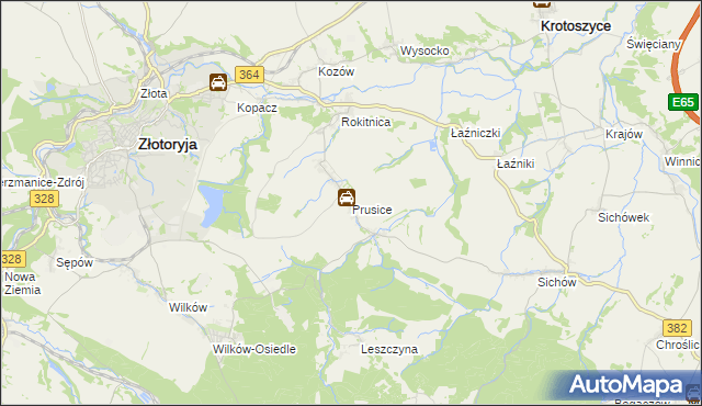 mapa Prusice gmina Złotoryja, Prusice gmina Złotoryja na mapie Targeo