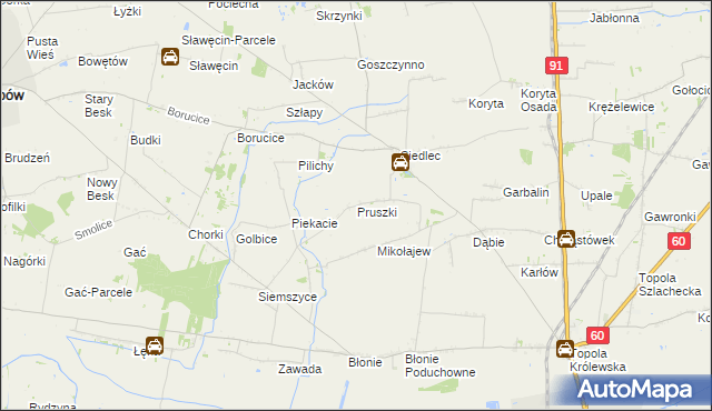 mapa Pruszki gmina Łęczyca, Pruszki gmina Łęczyca na mapie Targeo