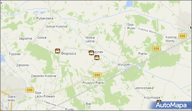 mapa Pruszyn gmina Siedlce, Pruszyn gmina Siedlce na mapie Targeo