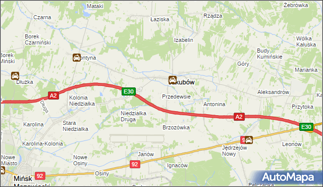 mapa Przedewsie gmina Jakubów, Przedewsie gmina Jakubów na mapie Targeo